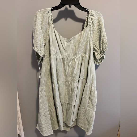 Every Striped Short Puff Sleeve Sweetheart Neck Tiered Mini Dress - Picture 3 of 6